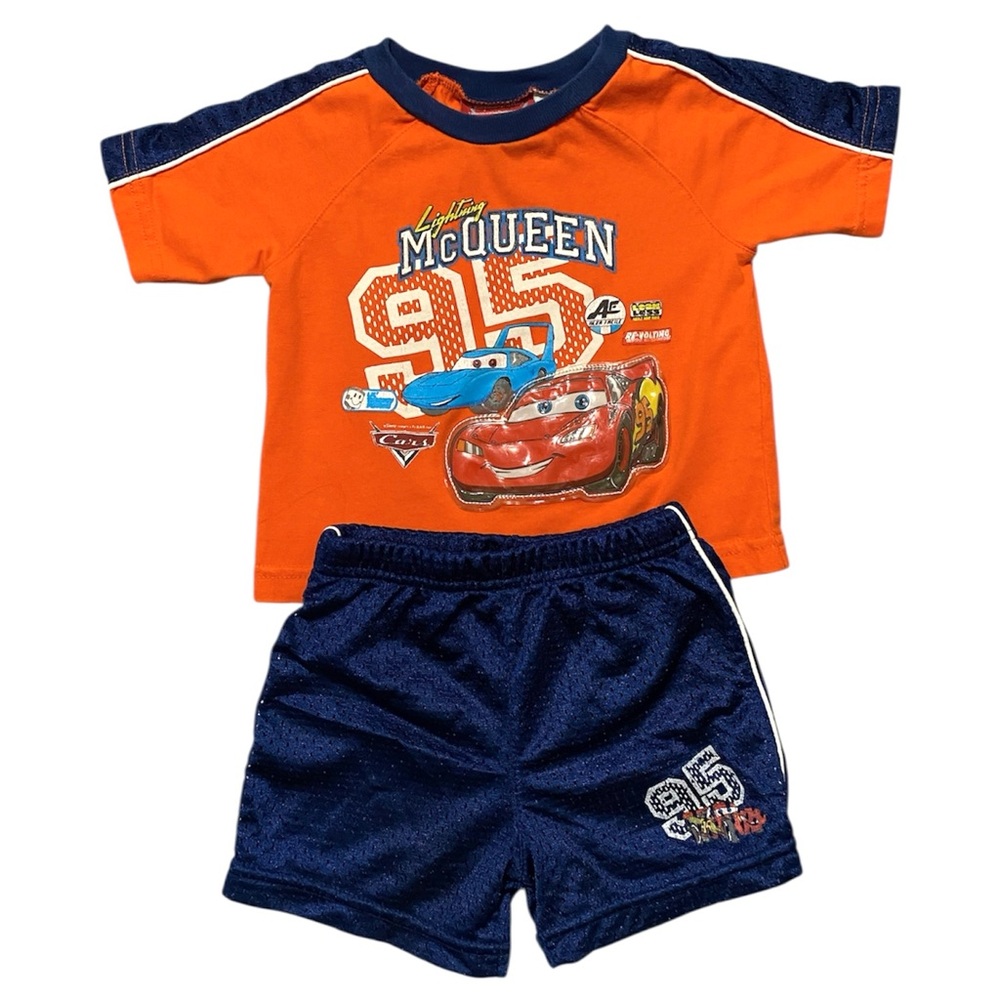 Vintage Disney Cars Lightning McQueen T-Shirt & Shorts Infant 12M Y2K - Picture 2 of 10